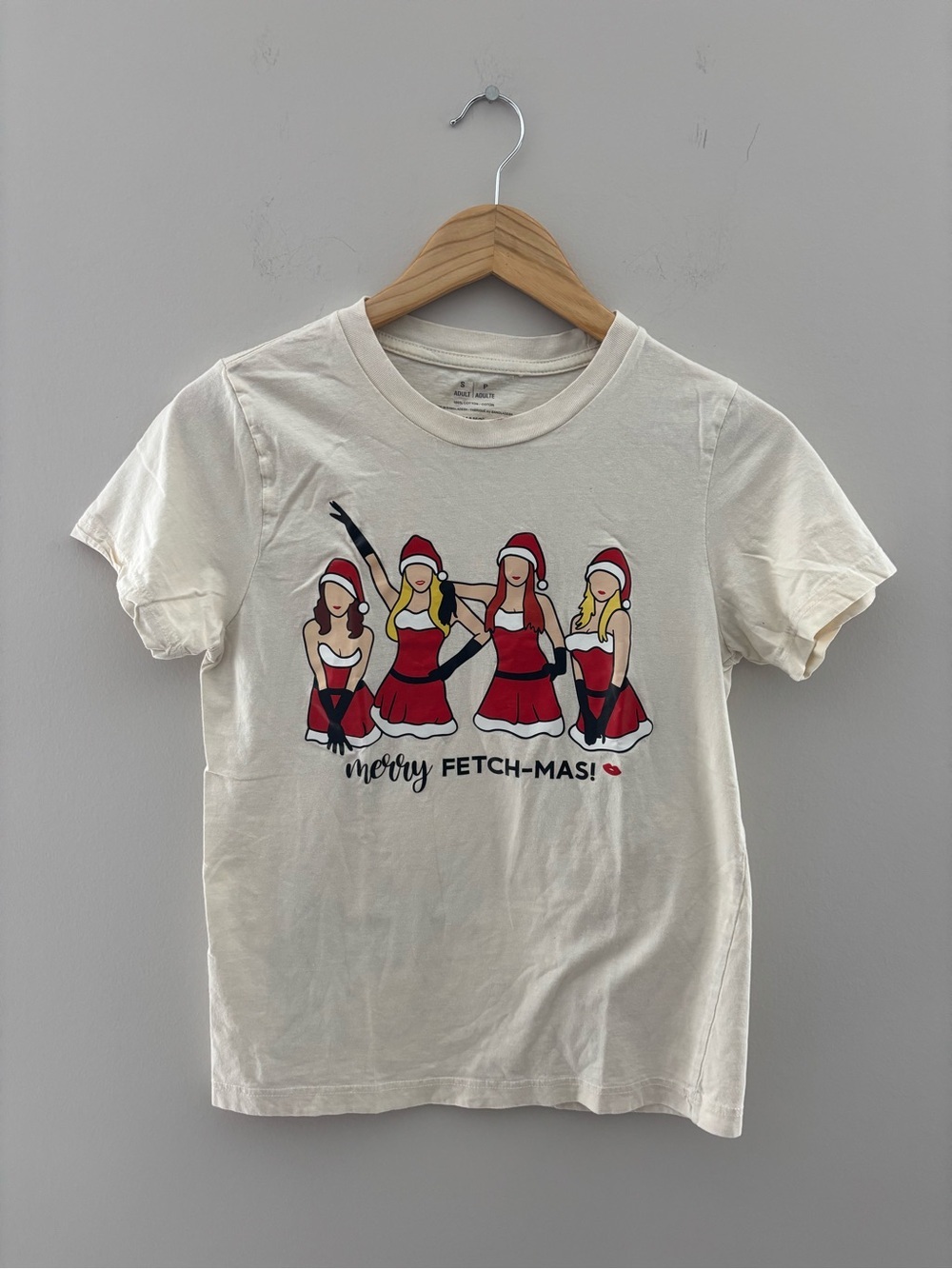 Merry Fetchmas Mean Girls Inspired Graphic Tee Cream Christmas Holiday Shirt - Picture 2 of 3